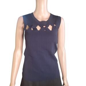 Bailey 44 Anthropologie Size XS Cutout Dark Navy Sleeveless Sweater Office Edgy